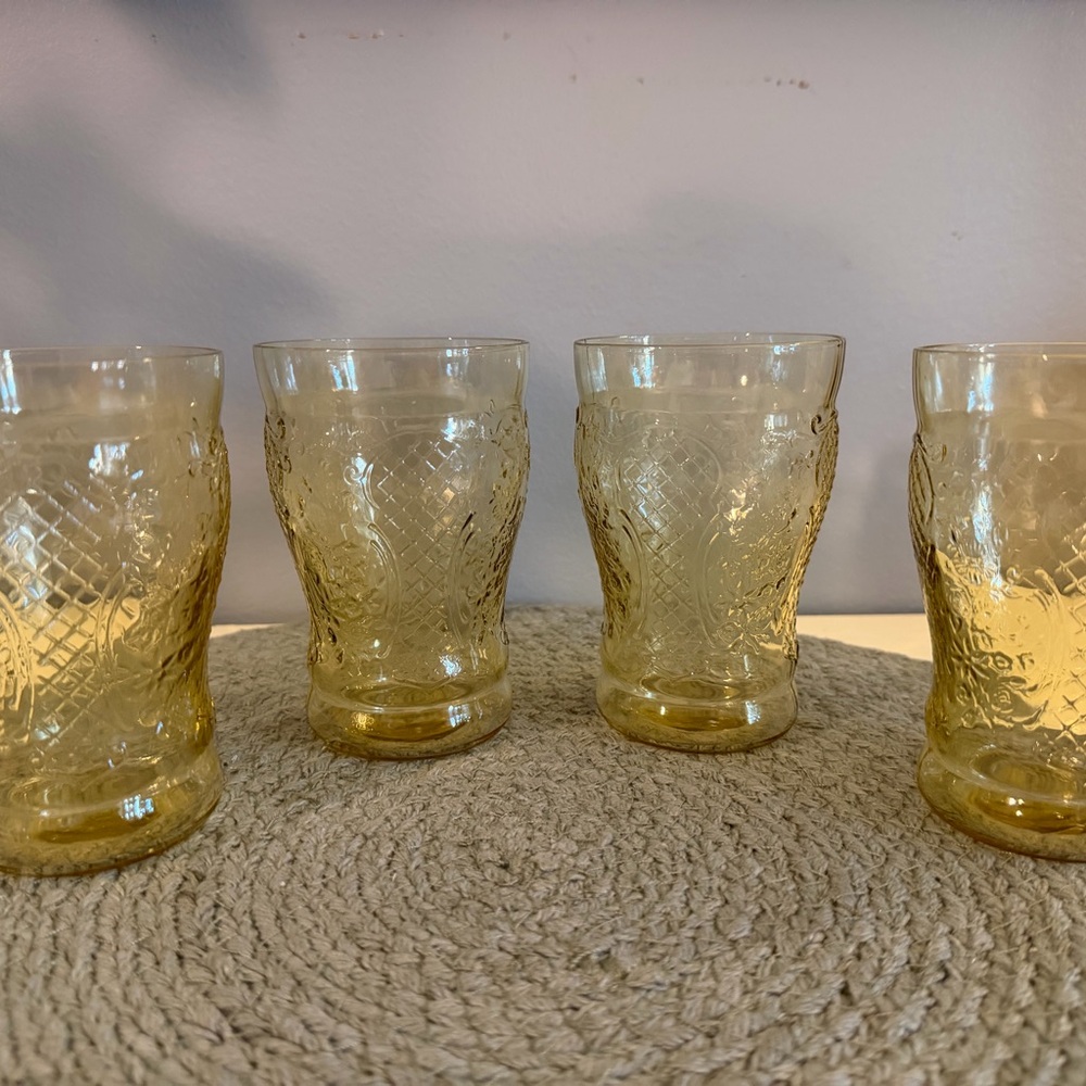 Vintage Normandie Amber Pressed Glass Tumbler - Set of 4